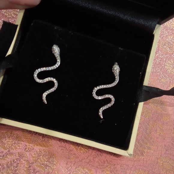 Elegant Silver Plated Cubic Zirconia Snake Earrings - Picture 13 of 14